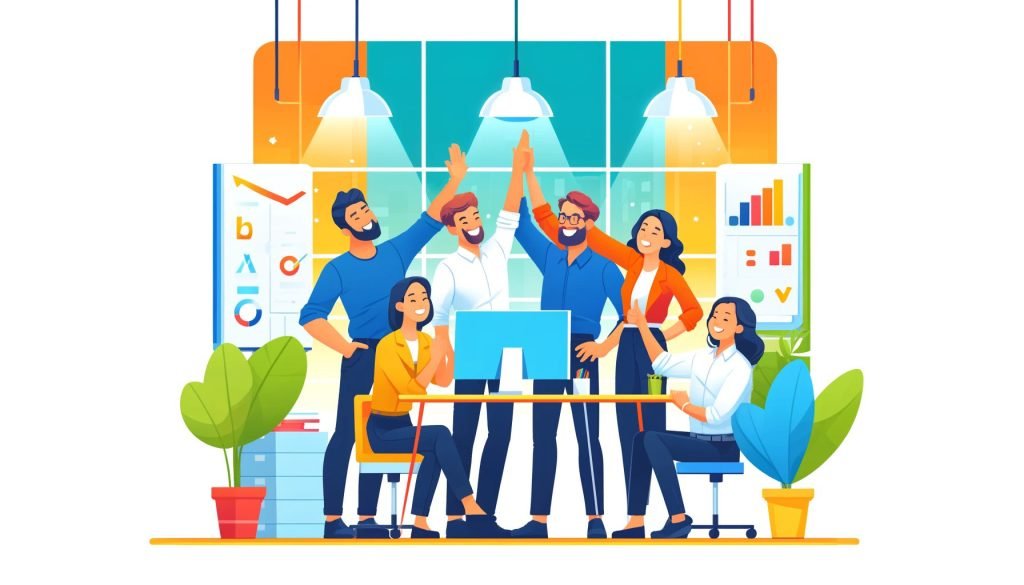 An image of a small team or individual celebrating a milestone, perhaps with a high-five, confetti, or a celebratory toast, showing the importance of recognizing achievements.