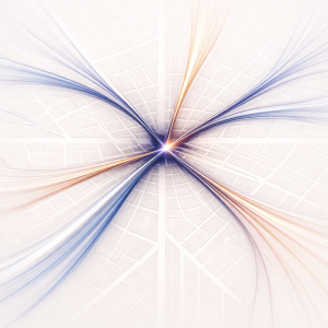 Authority bottleneck startup visual showing city flow converging into a single congested intersection
